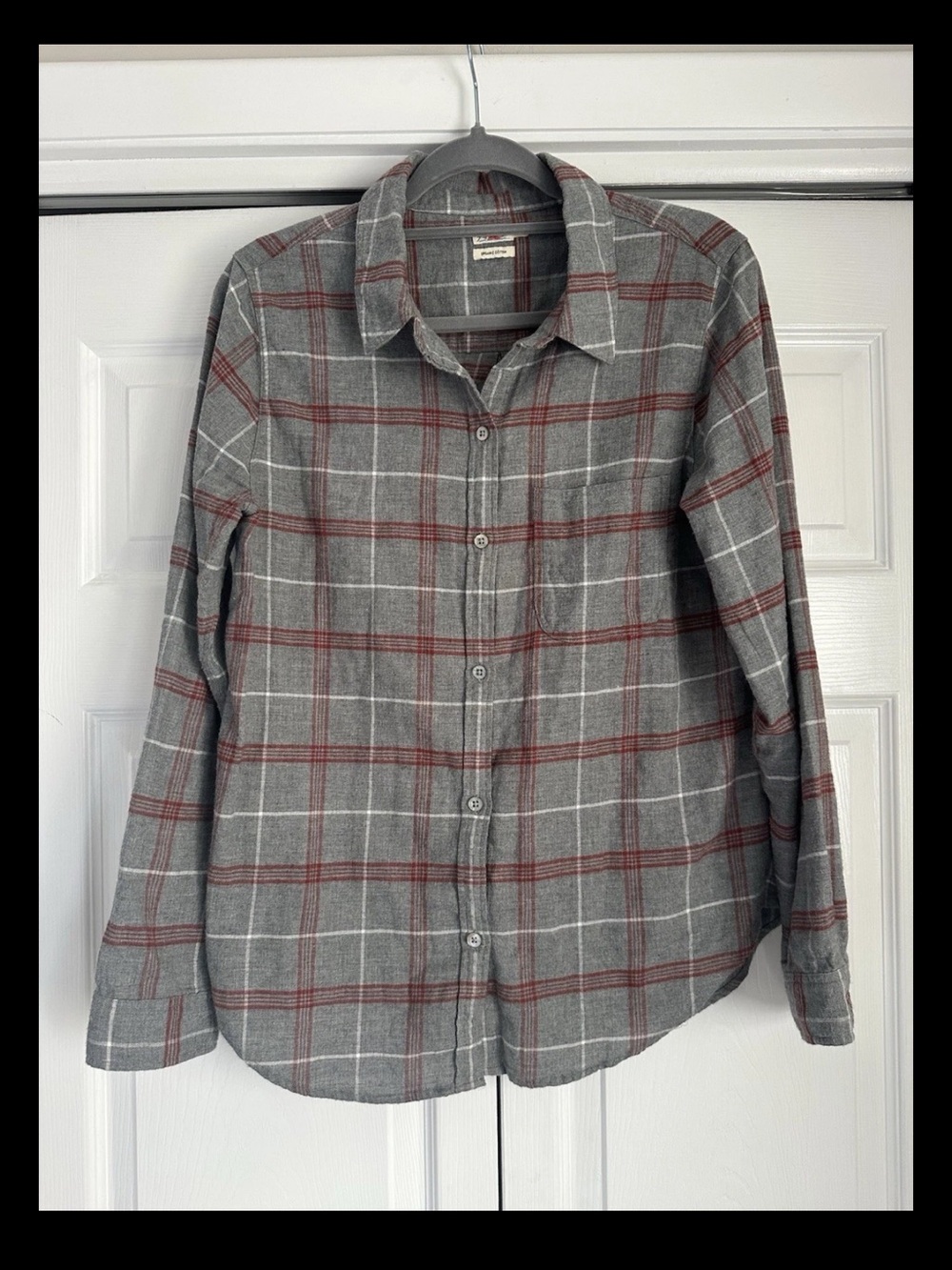 Faherty Gray Plaid Button-Down Shirt with Red Accents